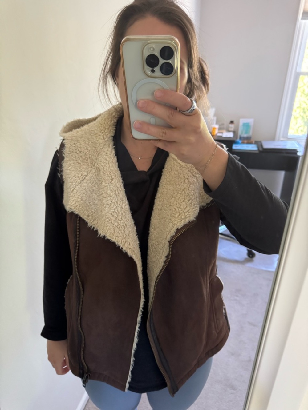 Love Token Brown Suede Vest with Cream Sherpa Collar